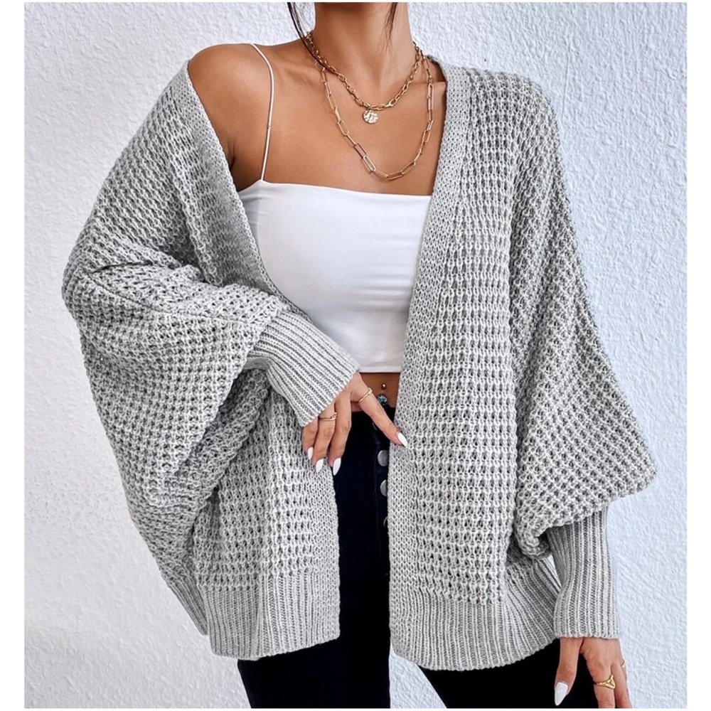 Cozy Grey Open Front Oversized Cardigan - Picture 2 of 4